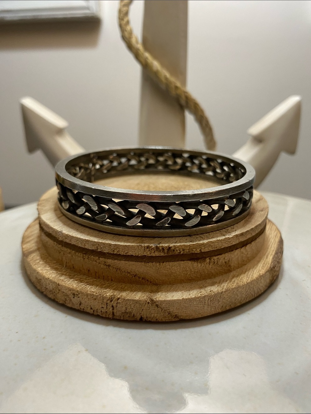 Danish Jorgen Jensen 1960’s Modernist Curb braided pewter bracelet - unisex 8”